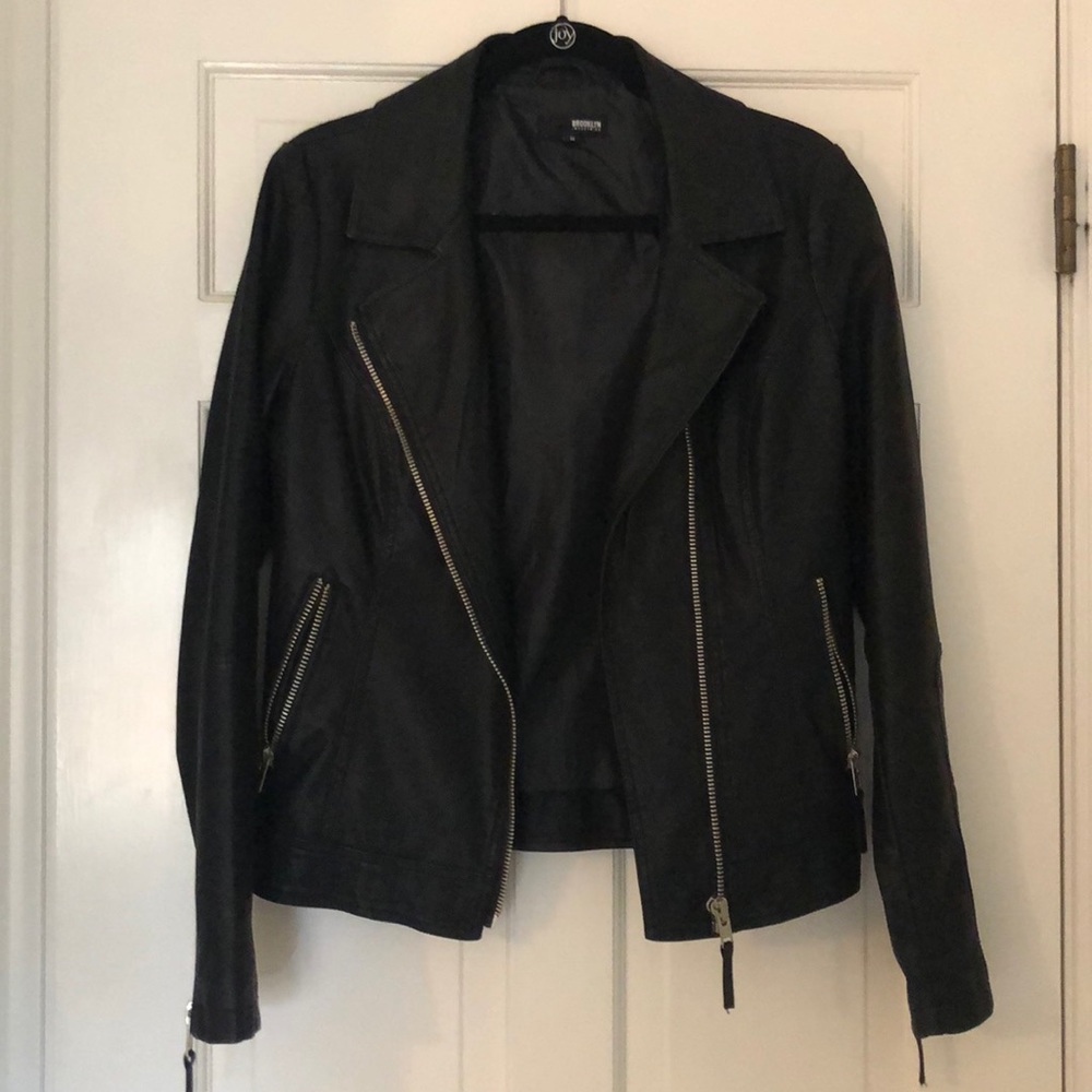 Leather jacket with removable zip off cotton hood